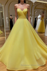 Yellow tulle sweetheart long Semi Formal Prom Dresses yellow formal Dresses